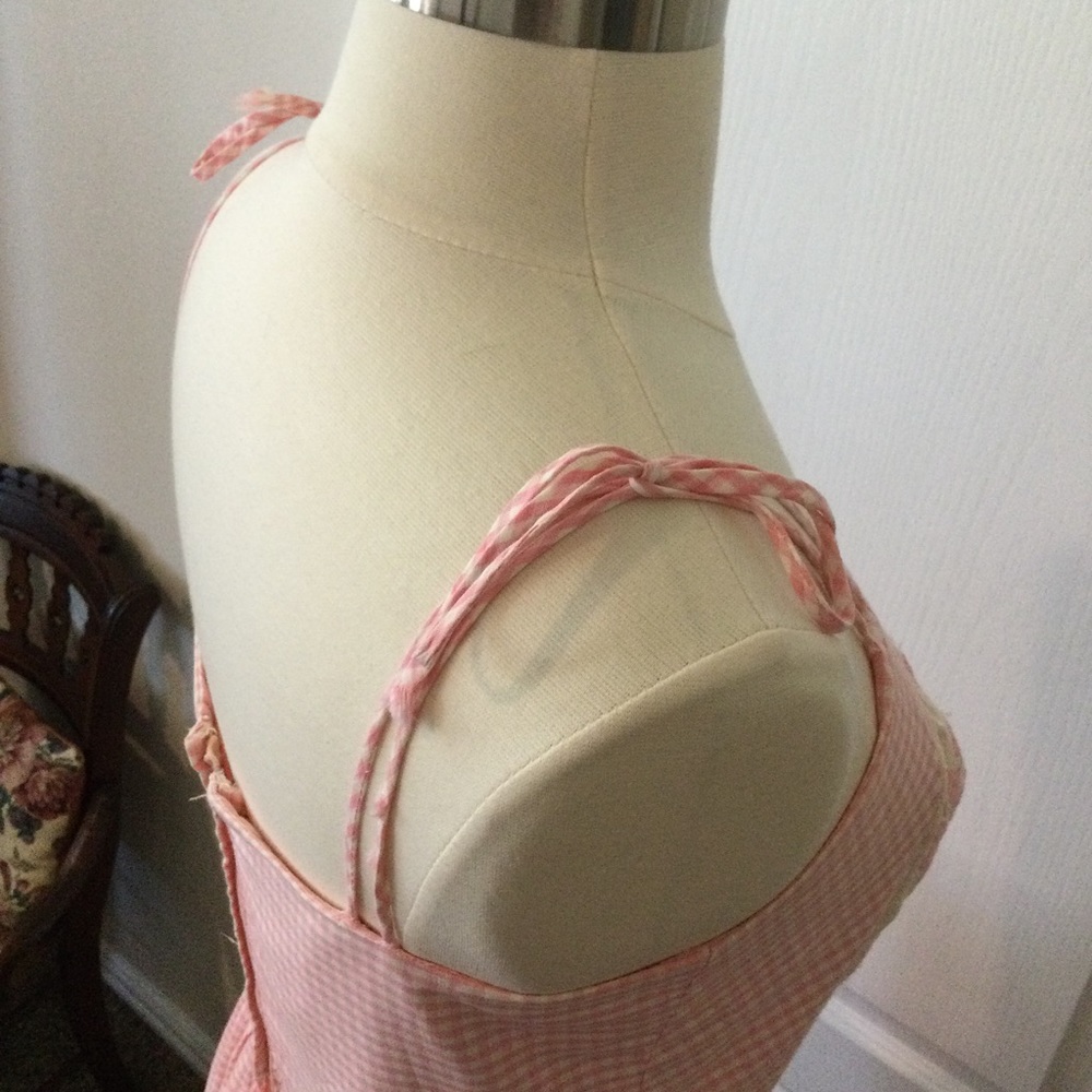 Vintage 1960s Pink Gingham Summer Dress Floral Organza Lace Sz S - Picture 4 of 7